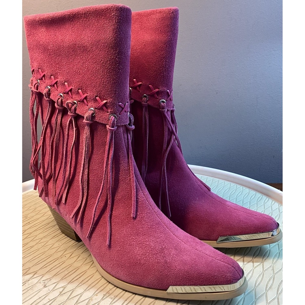 Oak Tree Farms Women's Pink Leather Suede Cowboy Cowgirl Western Boots Sz. 6.5-7